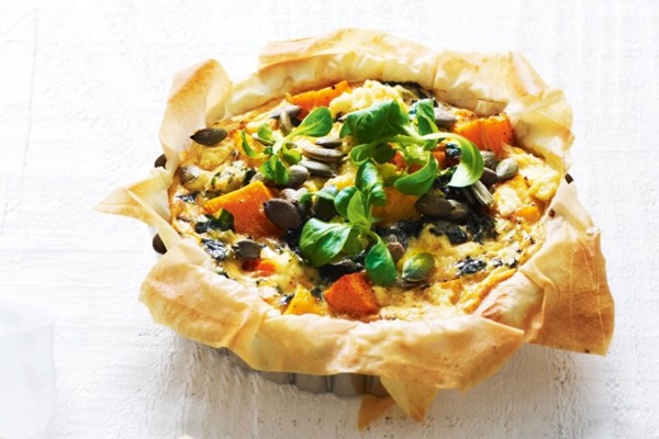 Pumpkin, kale & ricotta filo pies