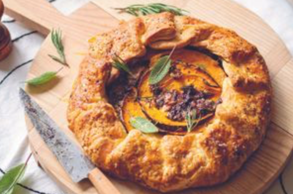 Pumpkin, leek and Gorgonzola galette