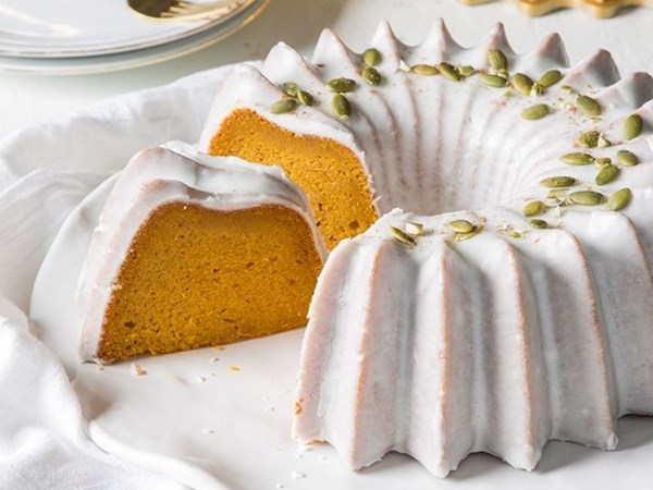 Pumpkin mascarpone bundt cake with mascarpone glaze 