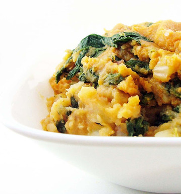 Pumpkin mashed potatoes with fennel and spinach