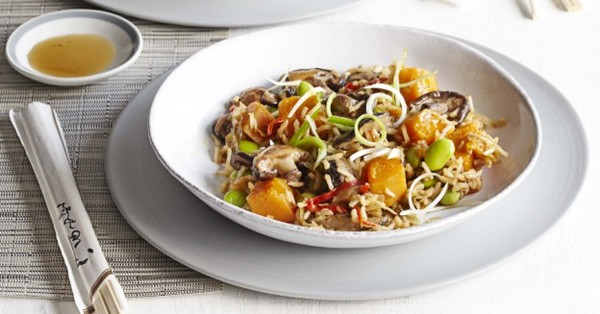 Pumpkin, mushroom and brown rice bowls