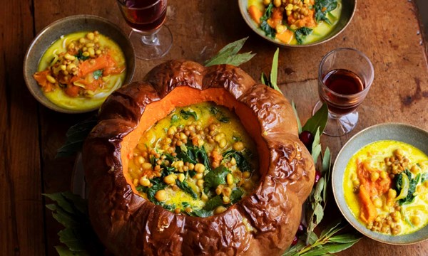 Pumpkin, noodles, lentils and sour cream