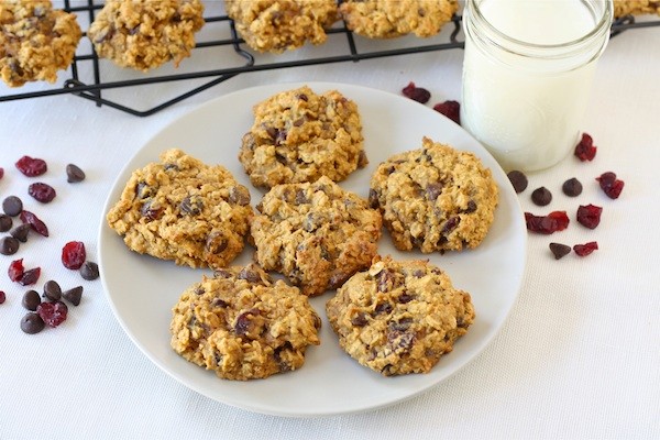 Pumpkin oatmeal cookies with dried cranberries & chocolate chips