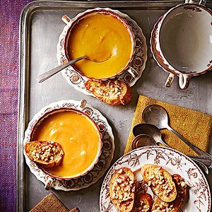Pumpkin parsnip bisque with hazelnut toasts