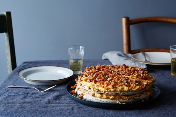 Pumpkin Pavlova with pecan brittle