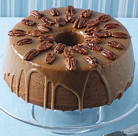 Pumpkin-pecan cake with brown sugar and bourbon glaze