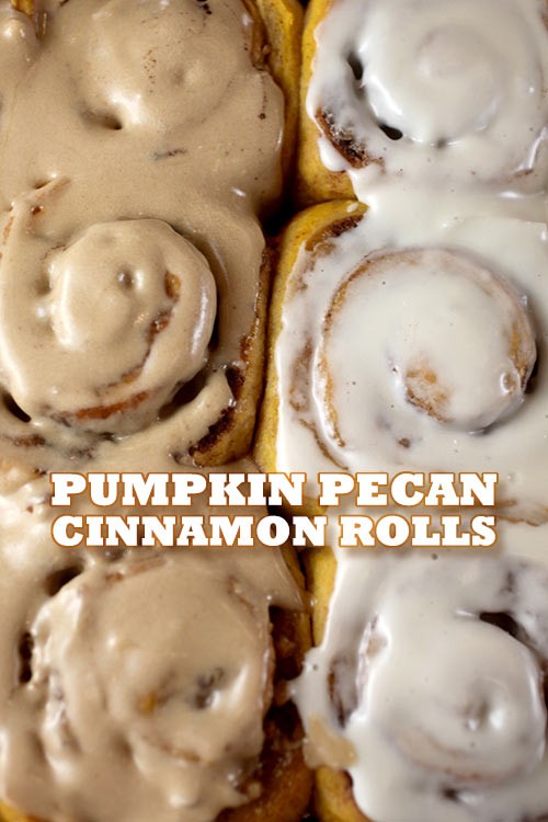 Pumpkin pecan cinnamon rolls (with brown butter maple icing)