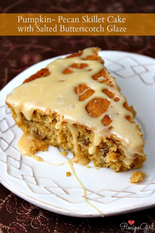Pumpkin-pecan skillet cake with salted butterscotch glaze