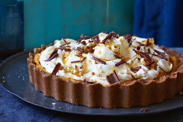 Pumpkin pie with a coffee caramel drizzle