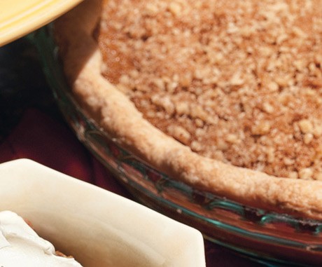 Pumpkin pie with brown sugar-walnut topping