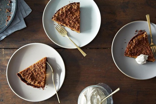 Pumpkin pie with gingersnap crust and cinnamon whipped cream