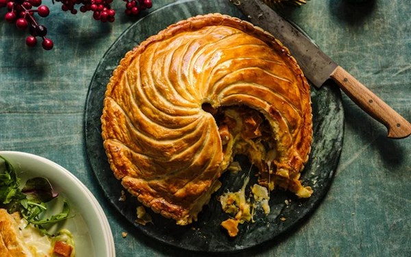 Pumpkin, potato and leek pithivier