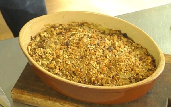 Pumpkin, potato and walnut gratin