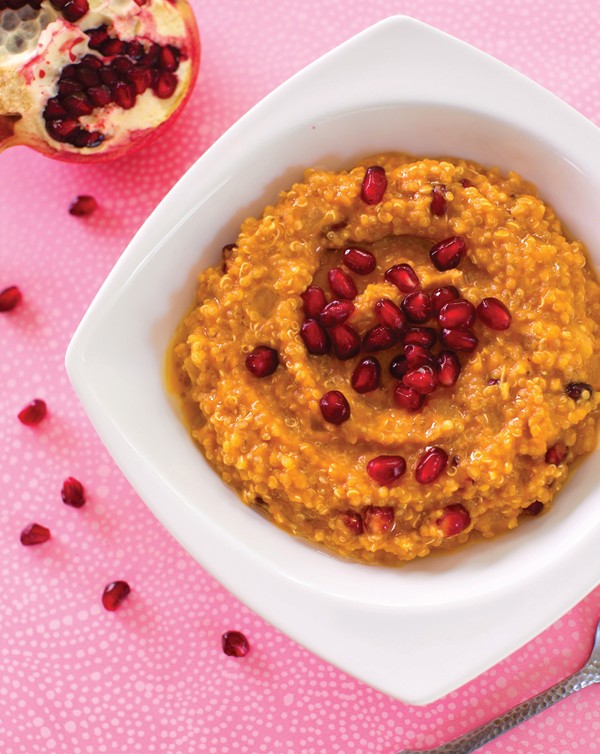 Pumpkin quinoa risotto with pomegranate seeds