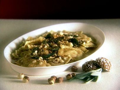 Pumpkin ravioli with sage and toasted hazelnuts