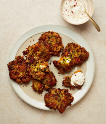 Pumpkin rice fritters with chilli soured cream