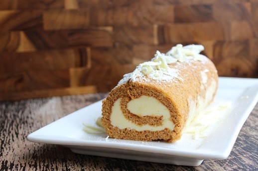 Pumpkin roll with white chocolate cream cheese