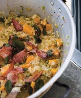 Pumpkin sage risotto with crispy pancetta