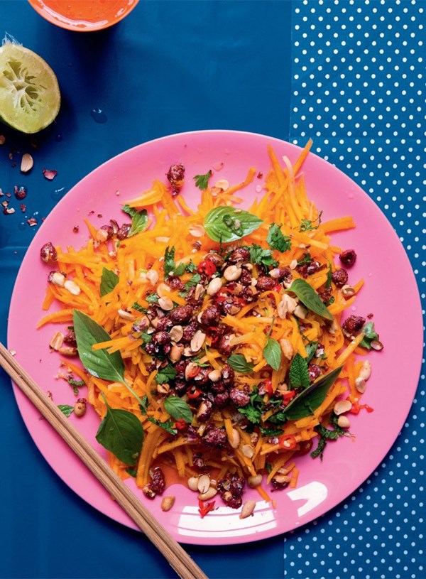 Pumpkin salad with sugared garlic peanuts