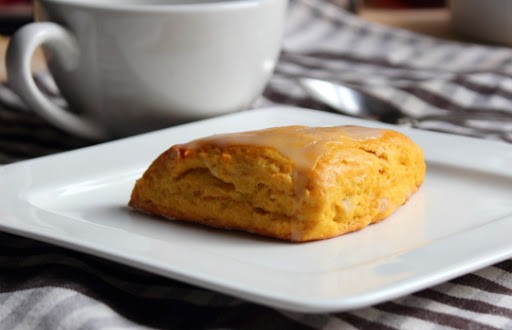 Pumpkin scones with toasted pine nuts & maple glaze