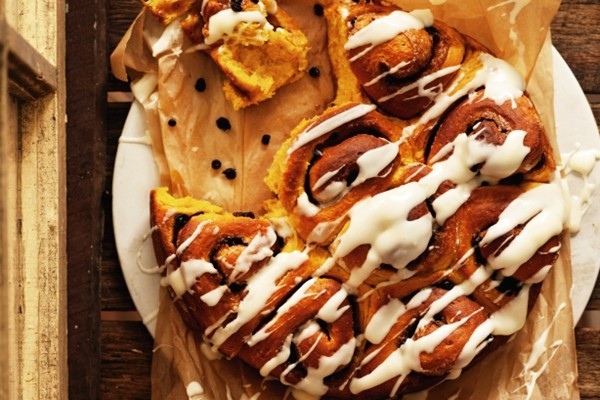 Pumpkin scrolls with cream cheese drizzle