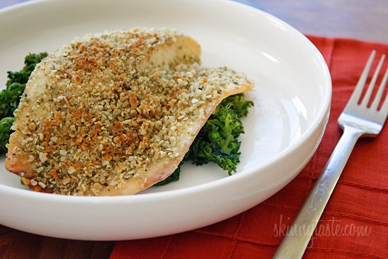 Pumpkin seed encrusted baked tilapia