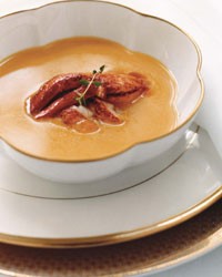 Pumpkin soup with creole lobster