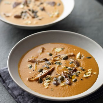 Pumpkin soup with oyster mushrooms