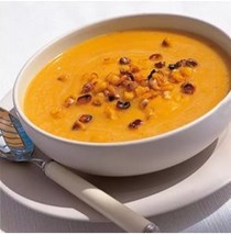 Pumpkin soup with toasted sweetcorn