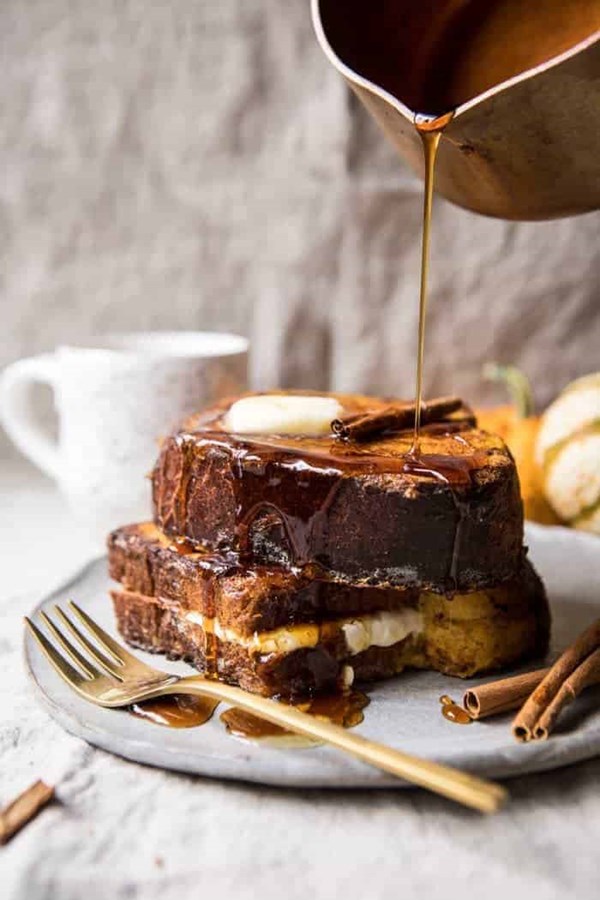Pumpkin spice French toast with cider syrup