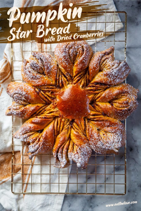 Pumpkin star bread with dried cranberries