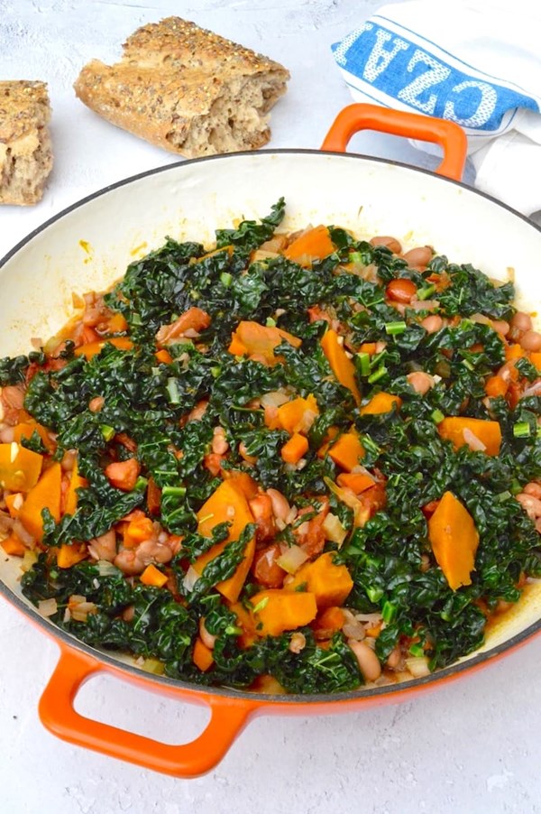 Pumpkin stew with borlotti beans and cavolo nero