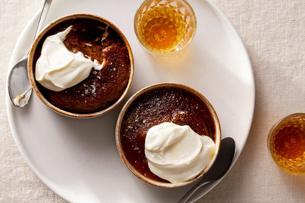 Pumpkin sticky toffee puddings for two