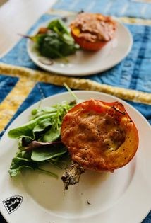 Pumpkin stuffed with bacon (Le potimarron farci aux lardons)