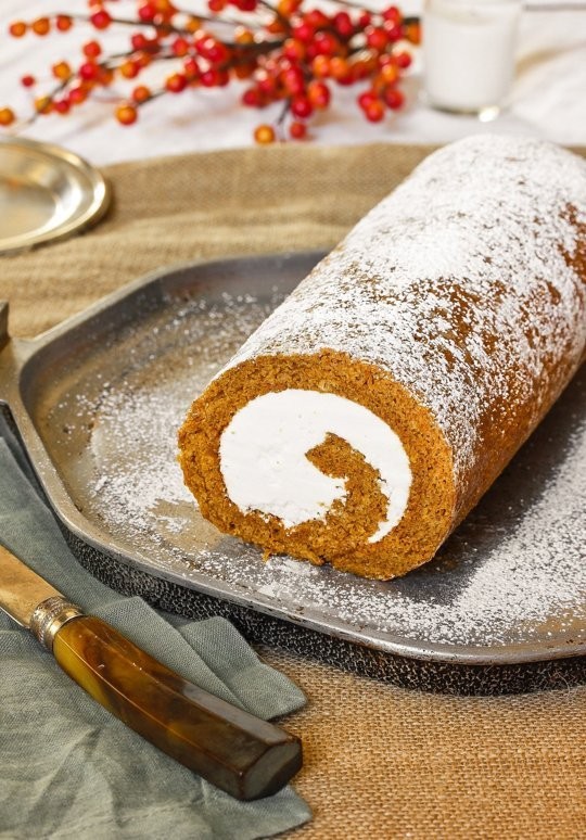 Pumpkin Swiss cake roll with hazelnut buttercream