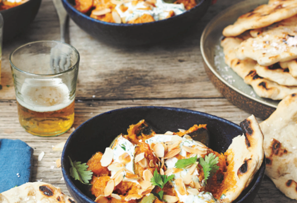 Pumpkin tikka masala with flatbreads