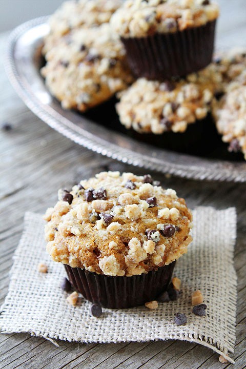 Pumpkin toffee chocolate chip muffins
