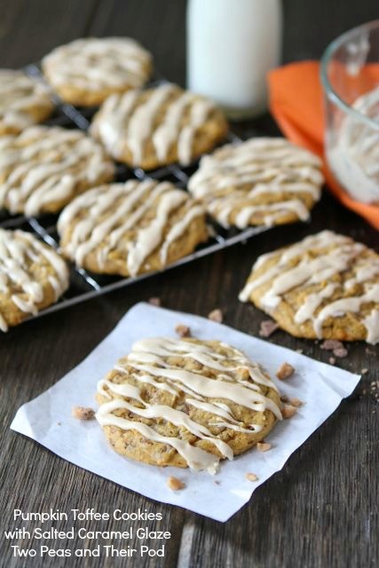 Pumpkin toffee cookies with salted caramel glaze