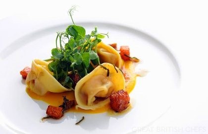 Pumpkin tortellini with chestnuts and a sage beurre noisette