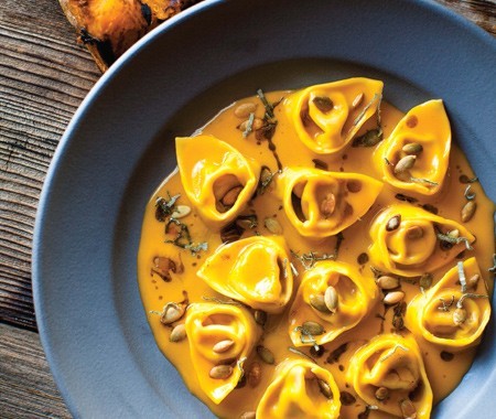 Pumpkin tortelloni with sage and pumpkin seeds