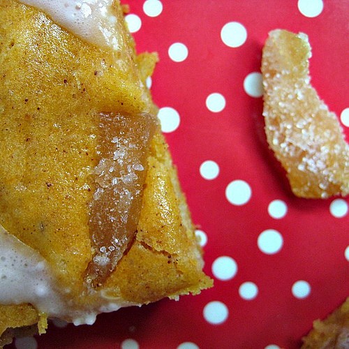 Pumpkin white chocolate chunk and candied ginger blondies