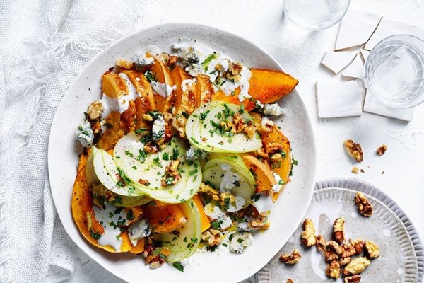 Pumpkin with blue cheese & pickled walnut salsa
