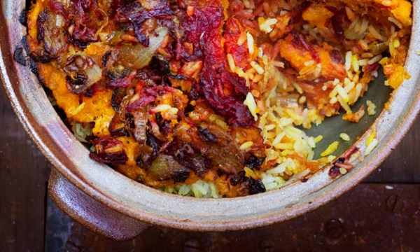 Pumpkin with rice and beetroot