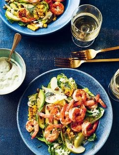 Punchy prawn and pear salad with blue cheese dressing