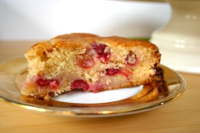 Purple gooseberry, lemon and rhubarb cake