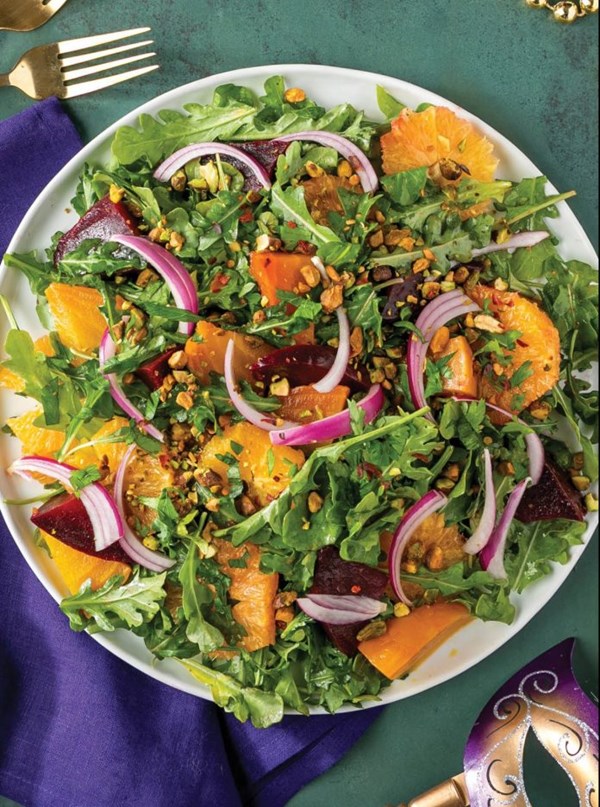 Purple, green, and gold salad
