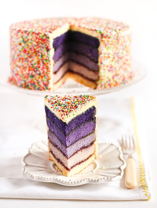 Purple ombre sprinkles cake