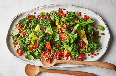 Purple sprouting broccoli, anchovy & sun-dried tomato salad