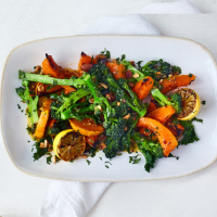 Purple sprouting broccoli and squash salad with chilli butter