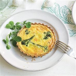 Purple sprouting broccoli and Wensleydale tarts